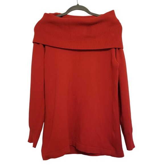 Off the Shoulder Red Knit Long Sleeve Sweater Top French Connection Women XL - Picture 1 of 11